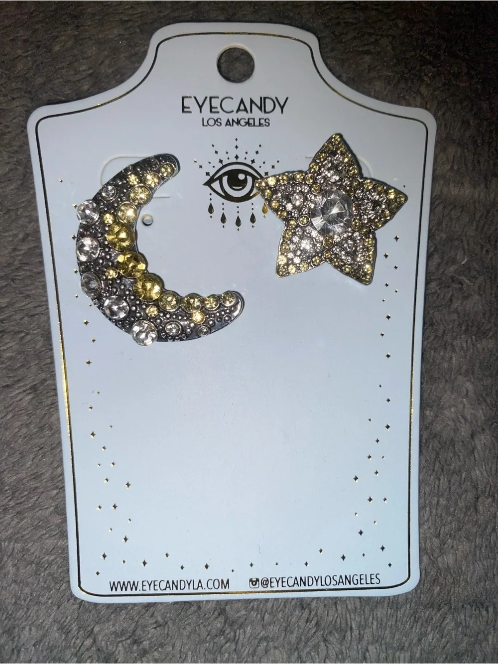 EyeCandy Los Angeles Crescent Moon & Star Rhinestone Earrings $58